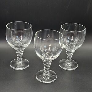 Vintage Set of 3 Thomas Holiday Crystal 5oz‎ Sherry Glasses Twisted Stem